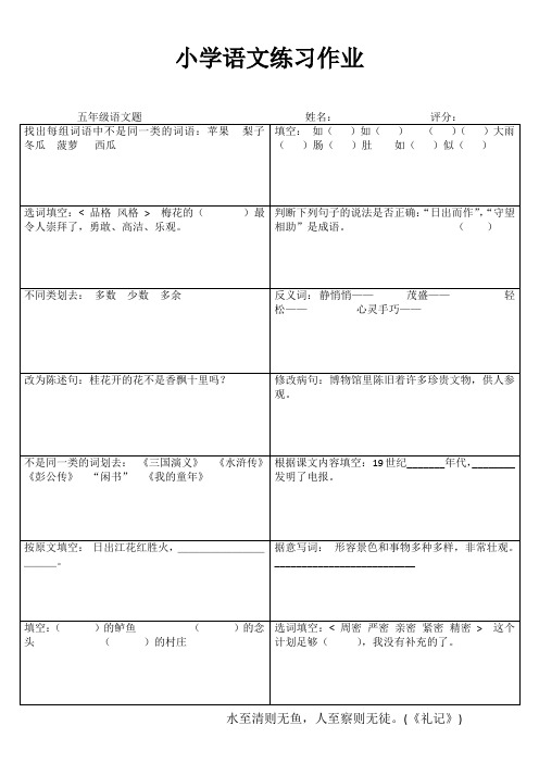 小学五年级语文练习作业49