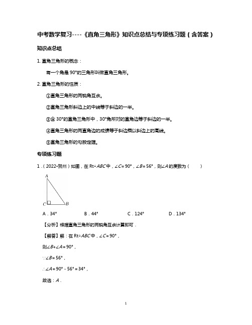 中考数学复习----《直角三角形》知识点总结与专项练习题(含答案)