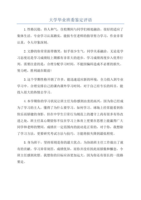 大学毕业班委鉴定评语