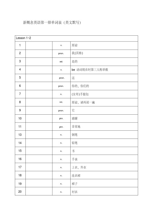 新概念英语第一册单词表格(英文默写)