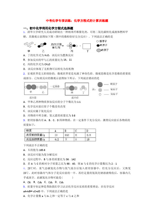 中考化学专项训练:化学方程式的计算训练题
