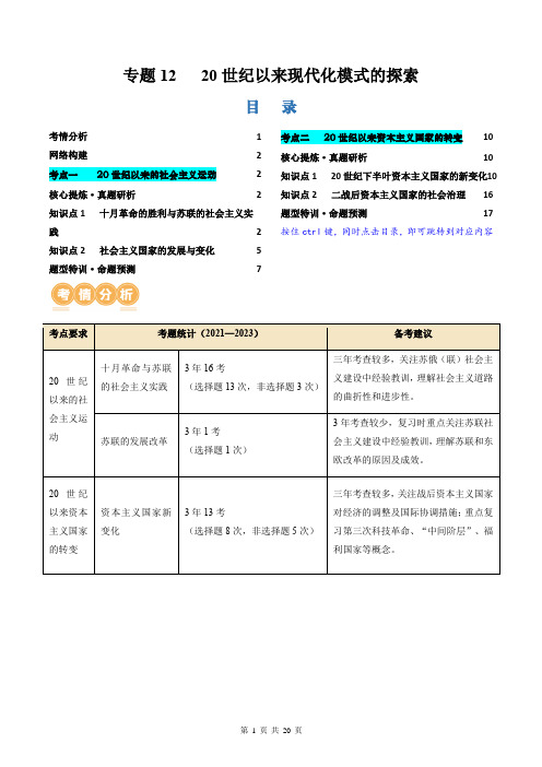 专题12 20世纪以来现代化模式的探索(讲义)2025年高考历史二轮复习讲练测(新教材新高考)