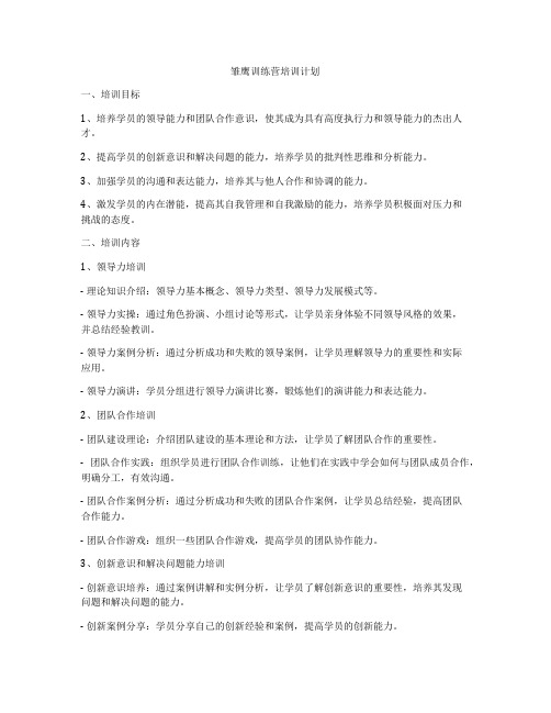 雏鹰训练营培训计划