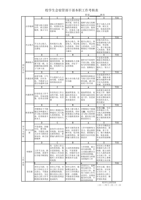 学生会宿管部干部考核等级评定细则