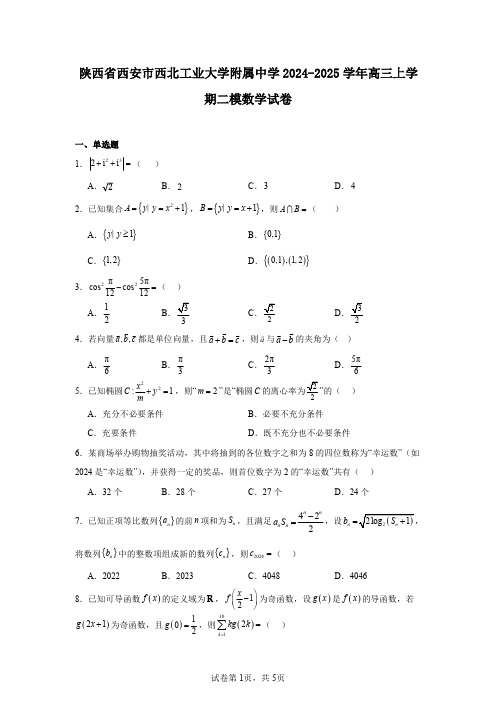 陕西省西安市西北工业大学附属中学2024-2025学年高三上学期二模数学试卷