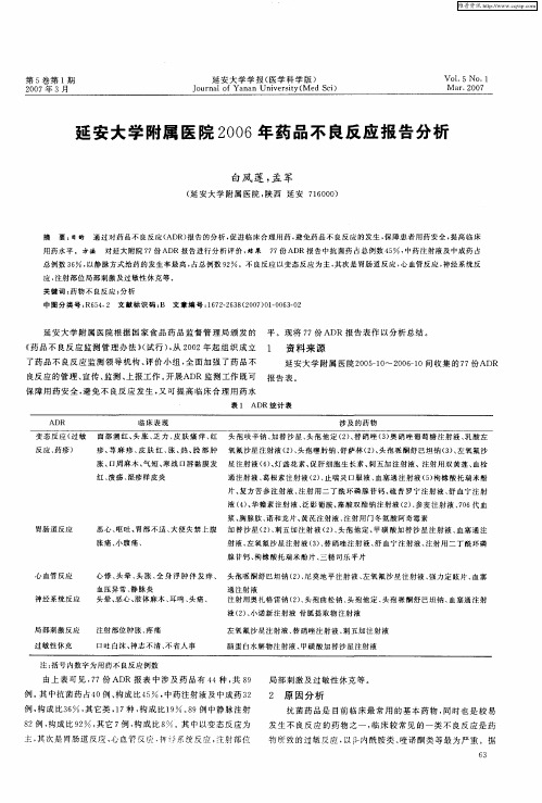 延安大学附属医院2006年药品不良反应报告分析