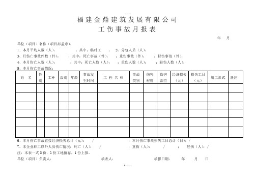 工伤事故月报表