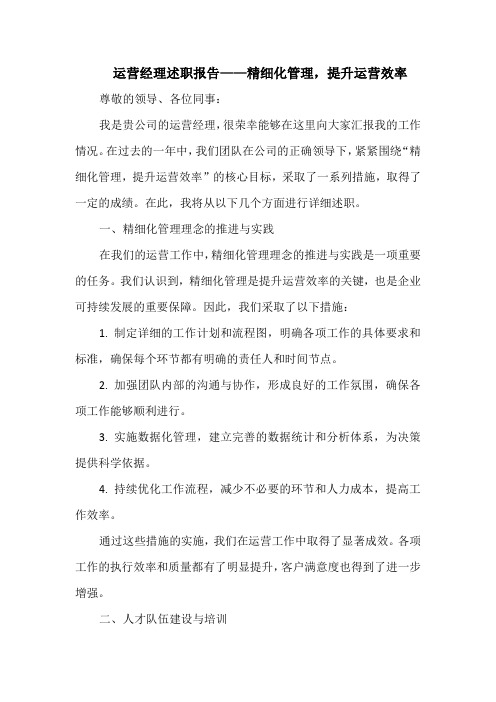 运营经理述职报告——精细化管理,提升运营效率