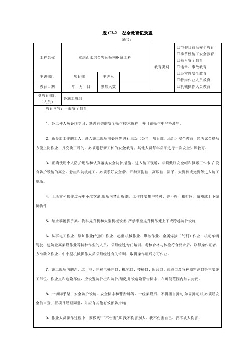 建筑施工安全教育记录内容(1)