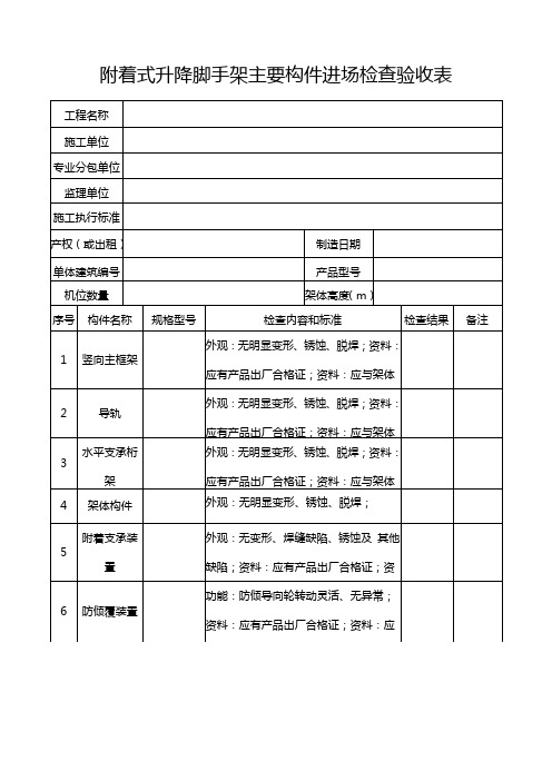 附着式升降脚手架主要构件进场检查验收表