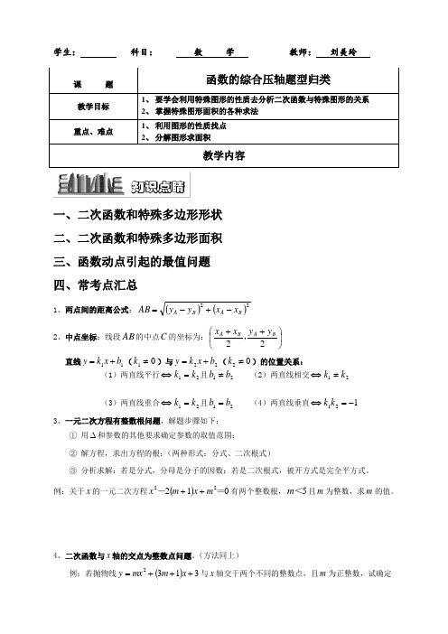 二次函数与几何综合压轴题题型归纳