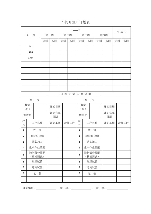 车间月生产计划表