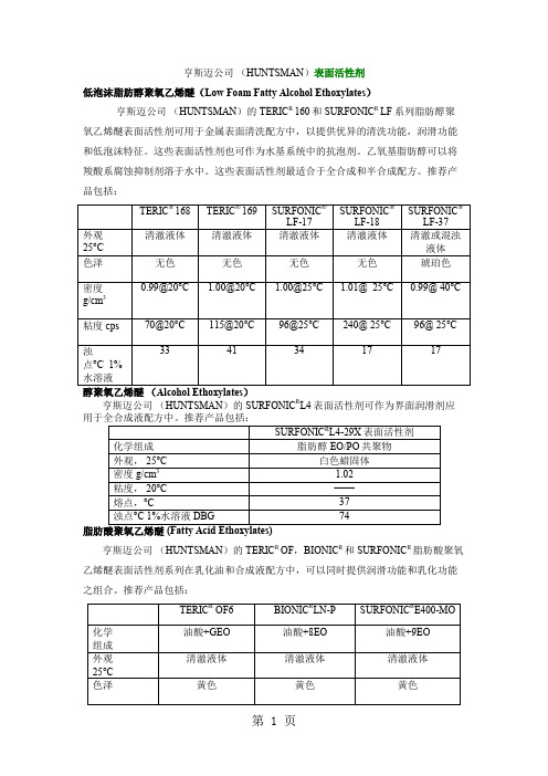 亨斯迈公司生产的表面活性剂共6页