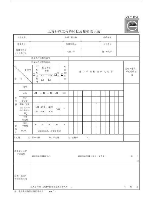 SGT010土方开挖工程检验批质量验收记录.doc