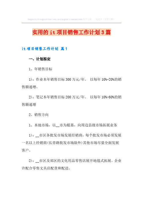 实用的it项目销售工作计划3篇