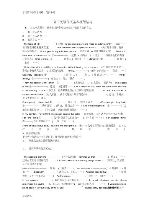 高中英语作文基本结构框架