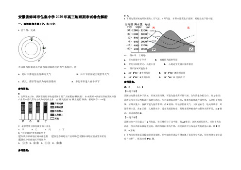 安徽省蚌埠市包集中学2020年高三地理期末试卷含解析