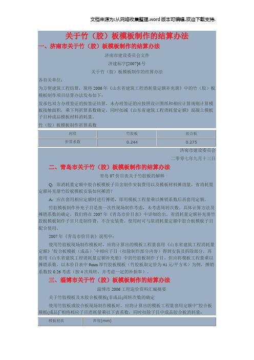 山东建筑工程消耗量定额模版制作系数