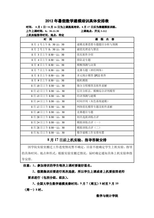 2012河南科技大学数学建模暑假培训具体安排表(1)