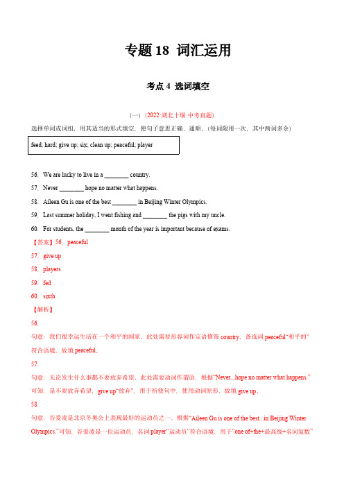 2022年中考英语真题分项汇编 (全国通用)：选词填空(解析版)