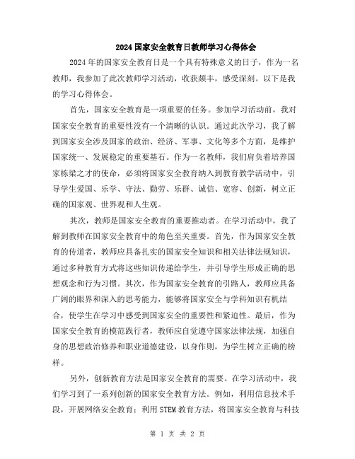 2024国家安全教育日教师学习心得体会