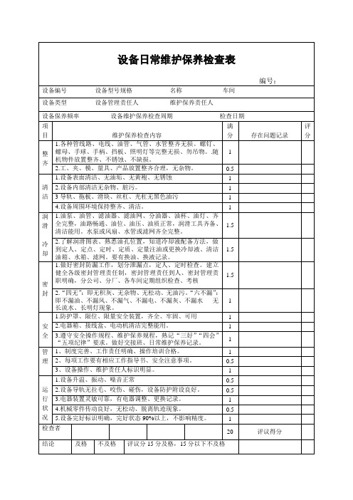 设备日常维护保养检查表