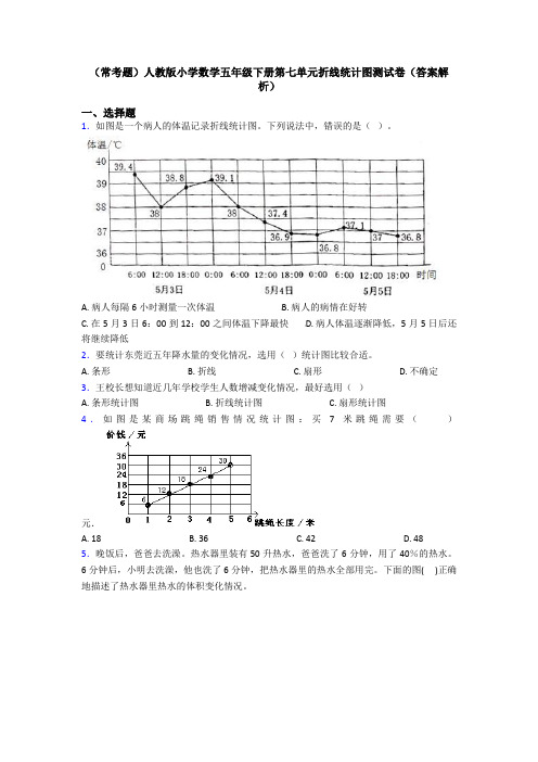 (常考题)人教版小学数学五年级下册第七单元折线统计图测试卷(答案解析)