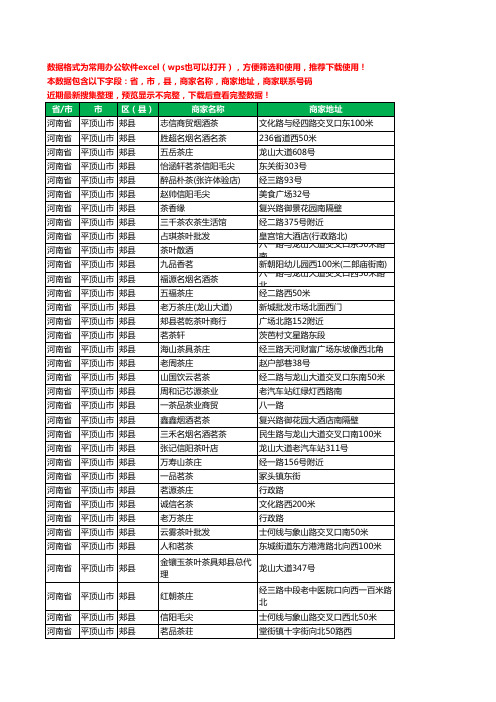 2020新版河南省平顶山市郏县茶具工商企业公司商家名录名单联系电话号码地址大全94家