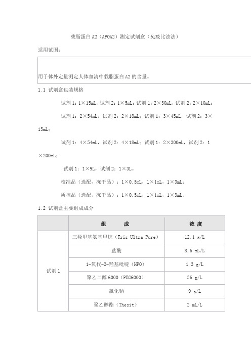 载脂蛋白A2(APOA2)测定试剂盒(免疫比浊法)产品技术要求北京赛诺浦生物