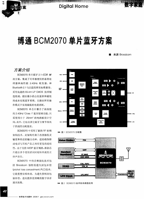 博通BCM2070单片蓝牙方案