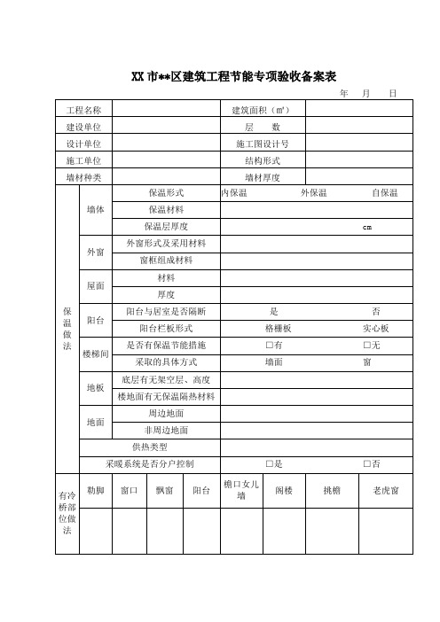 XX市XX区建筑工程节能专项验收备案表【模板】