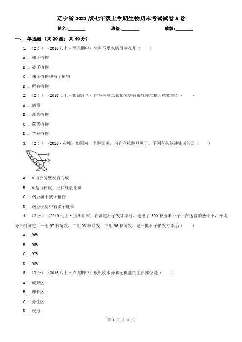 辽宁省2021版七年级上学期生物期末考试试卷A卷(精编)