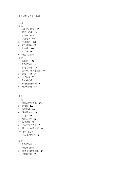 资料-声乐考级(美声)曲目