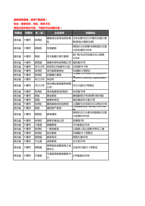 新版湖北省十堰市家政服务企业公司商家户名录单联系方式地址大全23家