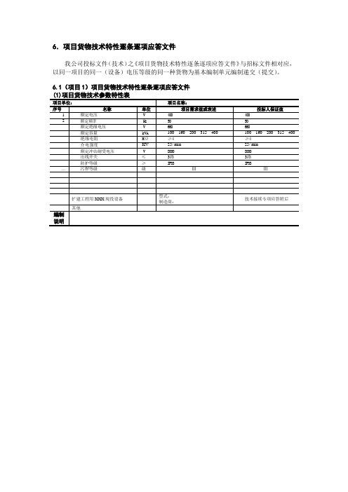 160KVA项目货物技术特性逐条逐项应答文件