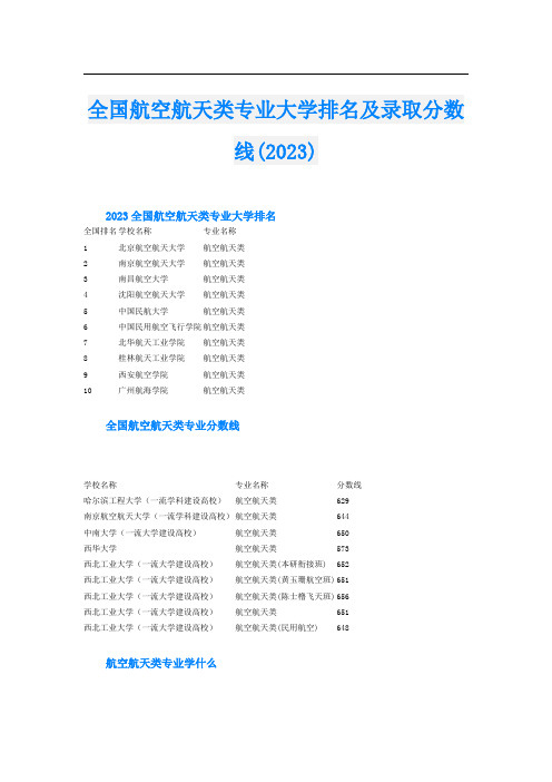 全国航空航天类专业大学排名及录取分数线(2023)