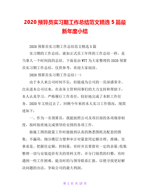 2020预算员实习期工作总结范文精选5篇最新年度小结