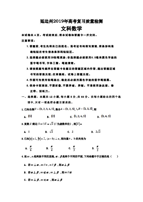 吉林省延边州2019届高三2月复习质量检测文科数学试卷及参考答案