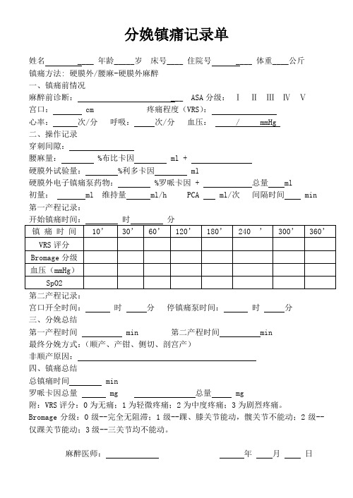 分娩镇痛记录单1