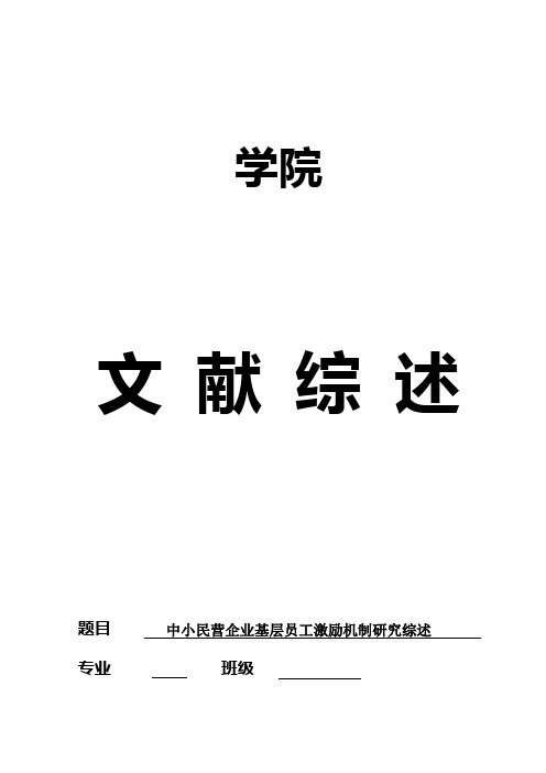 中小民营企业基层员工激励机制研究综述-文献.精讲