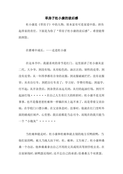 草房子杜小康的读后感