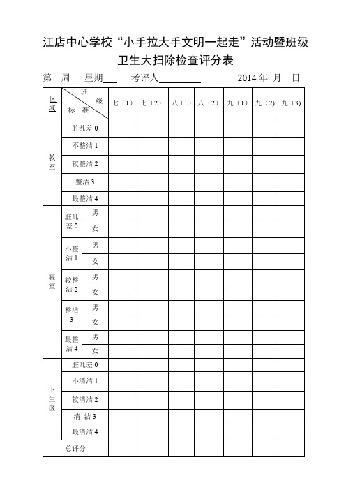 “小手拉大手文明一起走”活动-卫生检查评分表及打扫标准