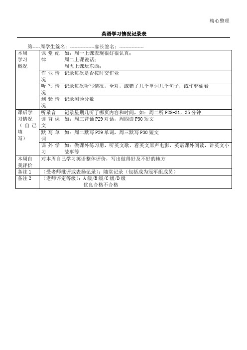 英语学习情况记录表格模板 -  (2)