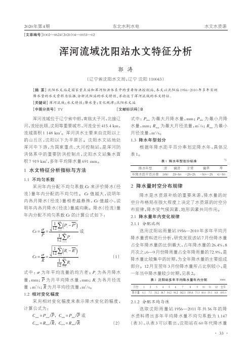 浑河流域沈阳站水文特征分析