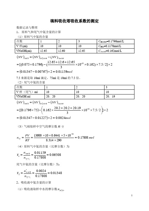 填料吸收塔吸收系数的测定