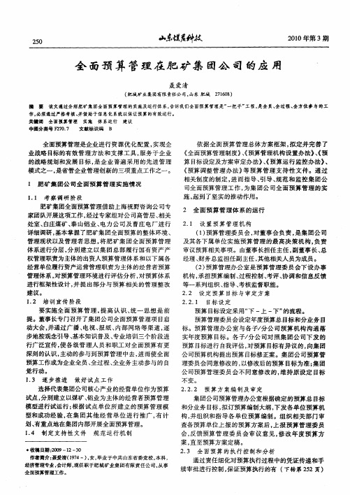 全面预算管理在肥矿集团公司的应用