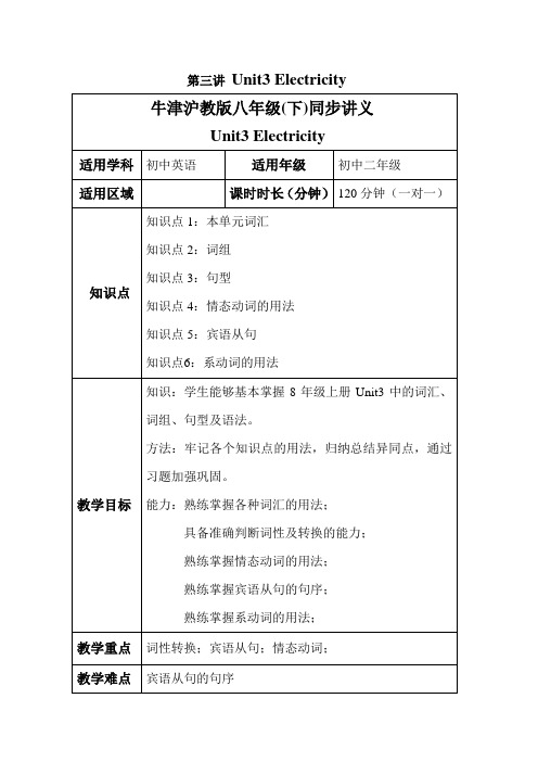 上海牛津沪教版八年级(下)同步讲义unit3