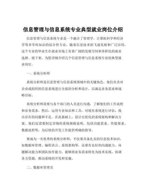 信息管理与信息系统专业典型就业岗位介绍