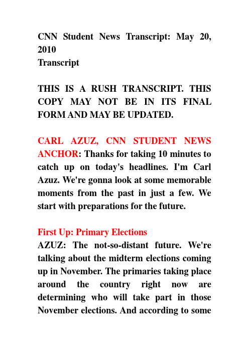 CNN Student News Transcript2010-0520