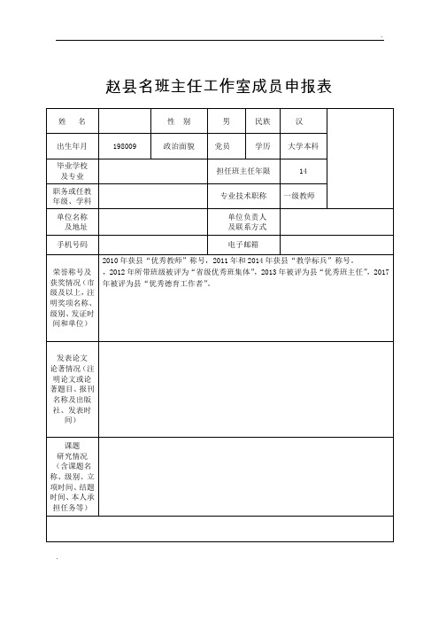 名班主任工作室成员申报表